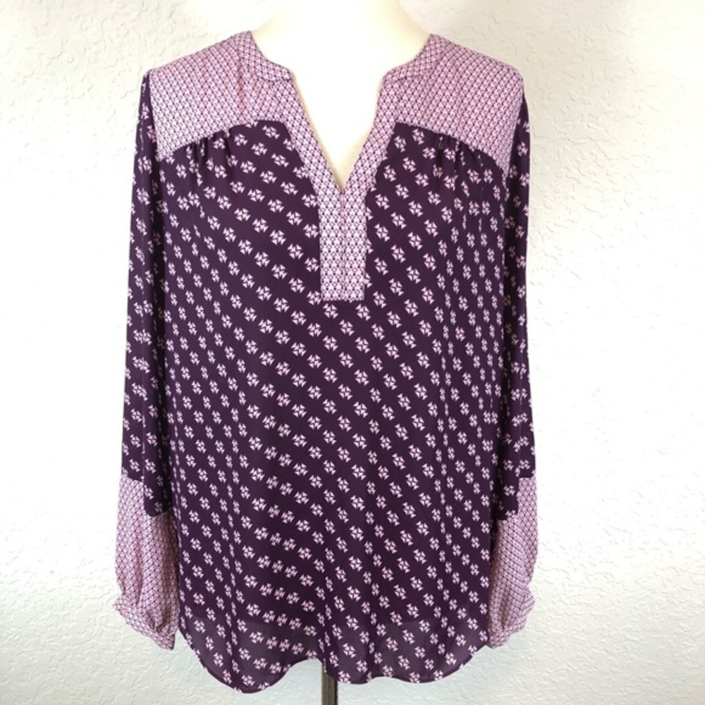 NYDJ Los Angeles Purple V Neck Long Sleeve Blouse Size Medium